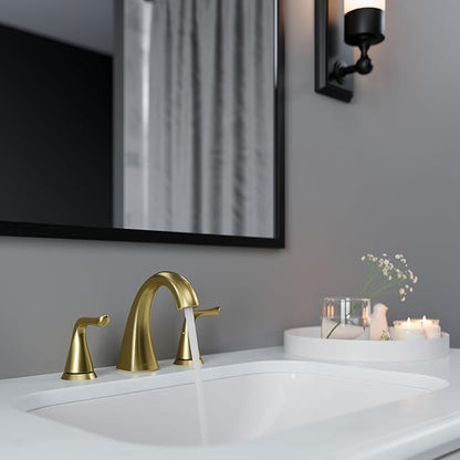 Pfister Willa Bathroom Sink Faucet, 8-Inch Widespread, 2-Handle, 3-Hole, NSF Certified, Brushed Gold Finish, LF049MALBG