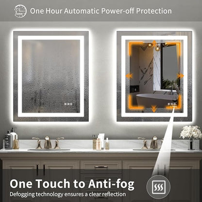 LED Mirror for Bathroom, 30x36 Inch Backlit + Front Lighted Bathroom Vanity Mirror with Lights for Wall, Double Light Strips, 3 Colors, Shatter-Proof, Anti-Fog and Brightness Memory