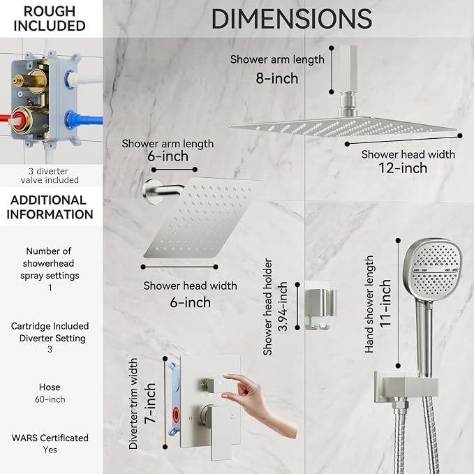 Shower Faucet Set Brushed Nickel Shower System, Dual Head Shower Set STARBATH 12'' Ceiling Mount and 6''Wall Mount Rainfall Shower Systems with Multifunctional Filtered Handheld Sprayer