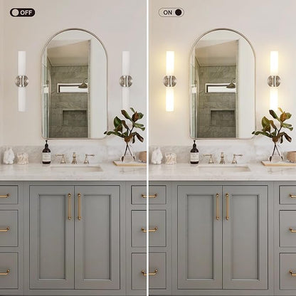 Brushed Nickel Bathroom Light Fixtures, 2-Light Vanity Lights W/White Glass Shade, Modern Sconces Wall Lighting for Mirror Kitchen Bedroom Hallway Living Room, E26 T10 Bulbs(Excluded)