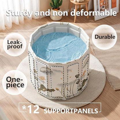 Portable Bathtub for Adult, Foldable Soaking Bathtub for Hot SPA&Ice Bath, Foldable Small Bathtub collapsible bathtub for Bathing, 6-layer Insulated portable tub,Space-Saving (Lotus, 25.9X31.5 IN)