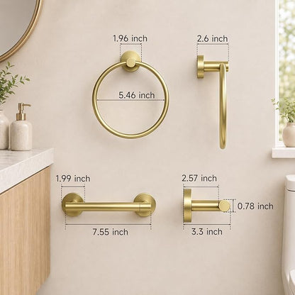 Toilet Paper Holder and Hand Towel Ring Bathroom Set | Brushed Gold,Stainless Steel,Wall Mount,Bathroom Accessories,Hand Towel Ring and Toilet Paper Holder Set,Easy to install