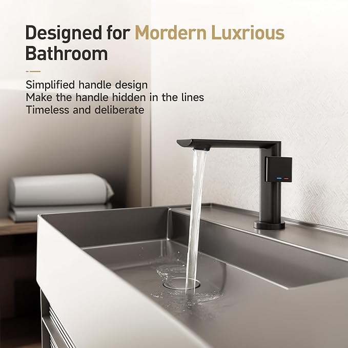 Modern Single Hole Bathroom Faucet | 5.3" Matte Black Luxury Vessel Sink Faucet | Spot-Free Finish & Anti-Splash Design | Premium Ceramic Valve, Easy Installation | 1 or 3 Hole