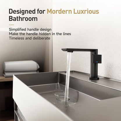 Modern Single Hole Bathroom Faucet | 5.3" Matte Black Luxury Vessel Sink Faucet | Spot-Free Finish & Anti-Splash Design | Premium Ceramic Valve, Easy Installation | 1 or 3 Hole