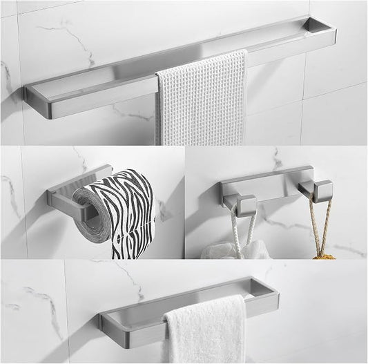 YACVCL 4-Piece Bathroom Hardware Set Brushed Nickel Towel Bar Set Premium Stainless Steel Bath Towel Holder Sets Towel Racks Wall Mounted