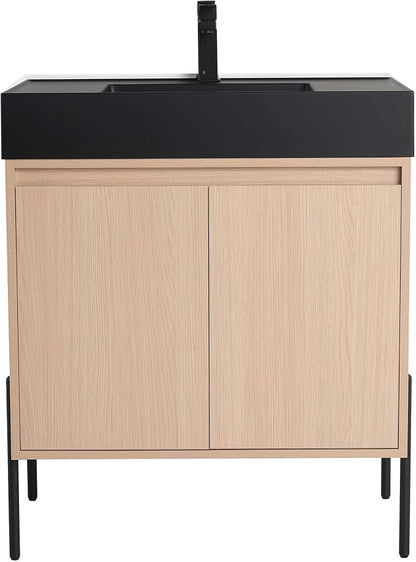 Crownpoint 30 Inch Bathroom Vanity with Sink, Black Sink, White Oak Finish, Full Assembly Required, Elegant Bathroom Vanities for Modern Homes