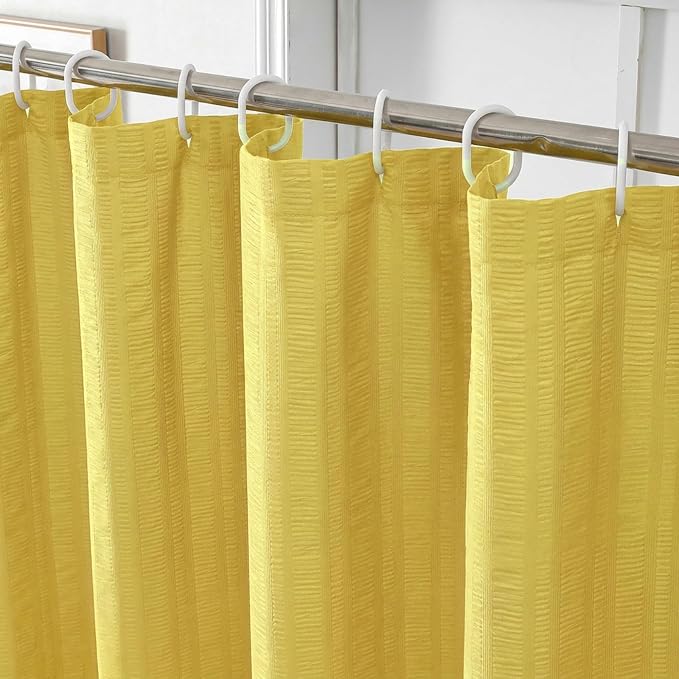 Aiyufeng Moga Extra Long Lemon Yellow Shower Curtain 96 Inch Long, Embossed Texture Fabric Bathroom Shower Curtain, Large Hotel Bath Curtain with 12 Holes, 72Wx96H, Lemon Yellow