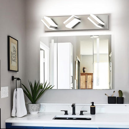 SOLFART Brushed Nickel Vanity Lights Over Mirror, 3 Light LED Bathroom Light Fixture, Vanity Light for Bathroom Modern LED Lights 6000K