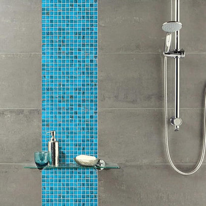 11.5 sq.ft Azure Blue Glass Mosaic Tile for Bathroom, Pool, Backsplash | Waterproof Wall & Floor Tile. Heat & frost resistant outdoors. Mesh-mounted easy install. Use any grout. Easy clean. 10pcs.