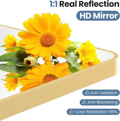 NEWBULIG Bathroom Mirrorfor Bathroom Sink, 26x38 Inch, Vanity Wall Mirror | Rectangle Metal Frame, Rounded Corners, Bedroom Entryway Hang, Horizontal or Vertical, Gold