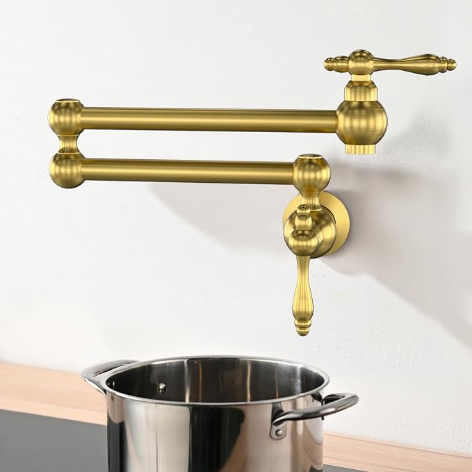 Faucets with Wall Mount Double Joint Swing Arms - Leak Free Design with High-Flow Aerators - Retractable & Folding for Space Saving