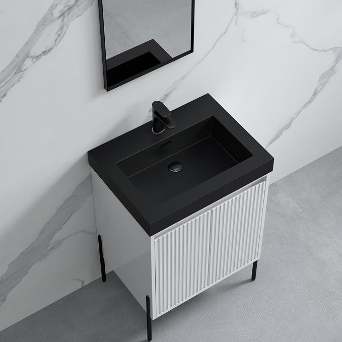 Dowell 24" Bathroom Sink,Single Bowl Vanity Basin,Rectangular Drop-In Bathroom Sink with Overflow,Black-000 2418BP-BL