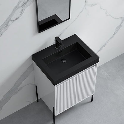 Dowell 24" Bathroom Sink,Single Bowl Vanity Basin,Rectangular Drop-In Bathroom Sink with Overflow,Black-000 2418BP-BL