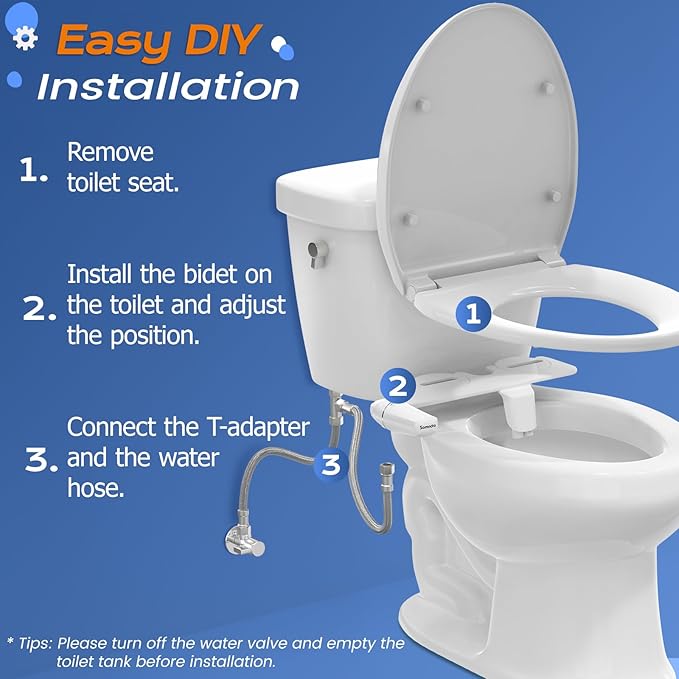 SAMODRA Ultra-Slim Hygienic Bidets Attachment for Existing Toilets - Adjustable Fresh Water Pressure Dual Nozzle (Frontal & Rear Wash) Easy to Install, Black