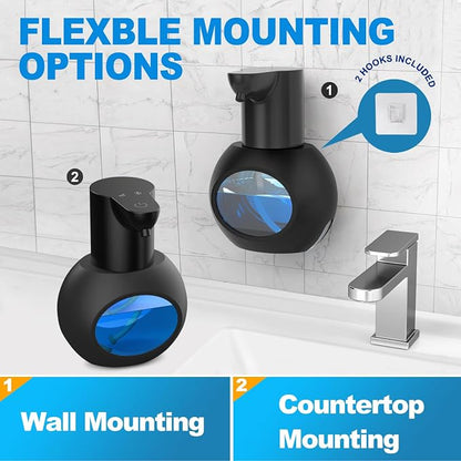 2 Pack Automatic Foaming Soap Dispenser, 15oz/420ml Smart Hand Soap Dispensers, Touchless Wall Mount with 4-level Adjustable, Rechargeable Foaming Hand Soap Dispenser for Bathroom Kitchen Office Black