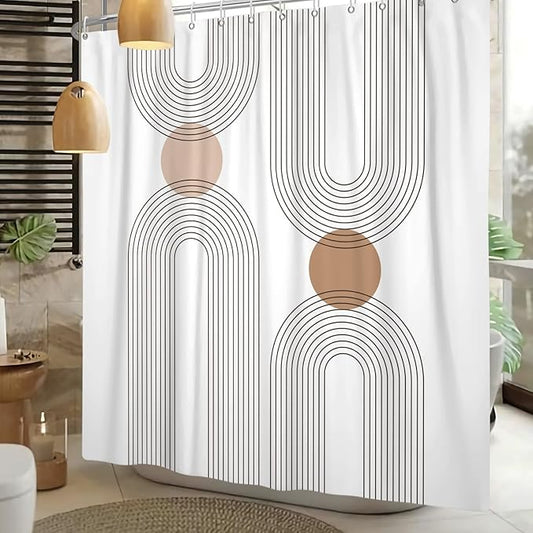 Mid Century Shower Curtain for Bathroom, Boho Sun Rainbow Modern Minimalist Geometric Shower Curtain, Abstract Arch Lines Modern Aesthetic Bathroom Decor Curtain Sets 72x84 inch