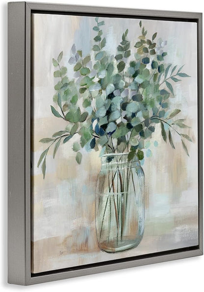 'Soothing Eucalyptus Herb Arrangement'| Floating Frame Canvas Art | Stupell Industries | Gray, 18 x 18 Inches, Easy to Hang and Sturdy, Made in USA, by Nan