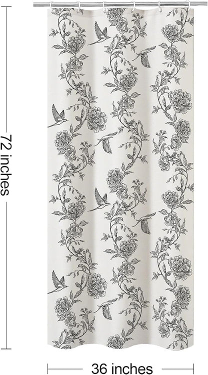 MitoVilla Small Stall Black Cotton Shower Curtain for Bathroom,36 x 72 | Narrow Half Cottagecore Hummingbird Spring Shower Curtains, Modern Farmhouse Country Floral Bathroom Décor, 36 x 72