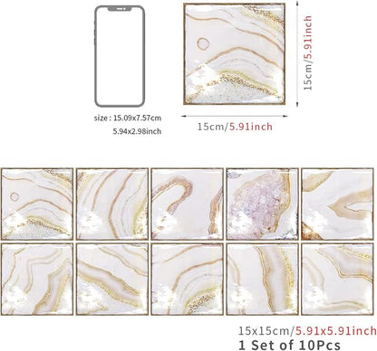 Alwayspon Vinyl Sticker Peel and Stick, Self-Adhesive Wall Tile Transfers Backsplash Sticker Decal for Kitchen Bathroom, 6x6inch/15x15cm 10Pcs, Light Stone Stripes T048