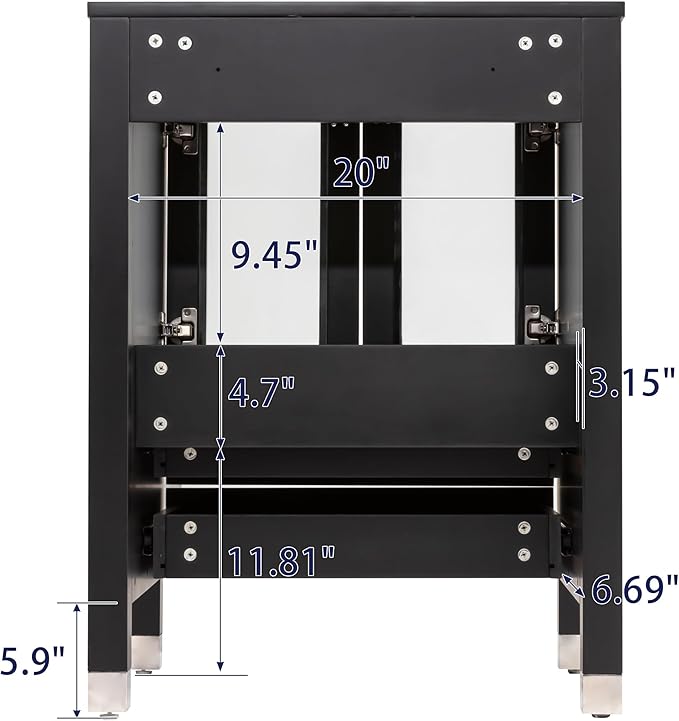 LUCKWIND 72" Double 24-in Bathroom Vanity with Sink Combo, Elegant Series with Two 12.6-in Side Cabinets, Painted Frame, Including Champagne Boat Sinks, Faucets Without Mirrors, Black
