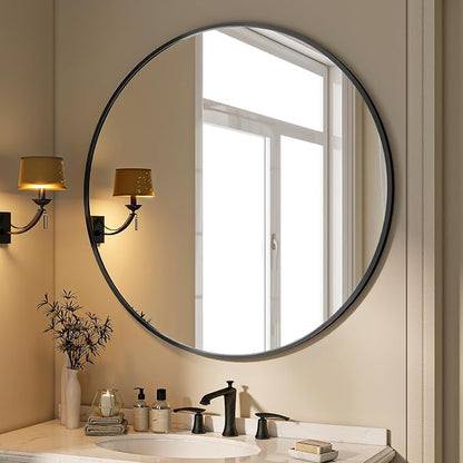 BEAUTYPEAK 40 Inch Round Mirror, Metal Frame Circle Mirror, Black | Wall Mounted for Entryway, Bathroom, Vanity, Living Room