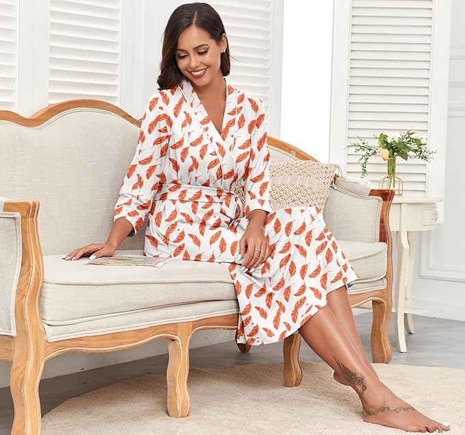 PrinStory Womens Robe Long Knit Bathrobe Lightweight Soft Robes Ladies Bath Robe