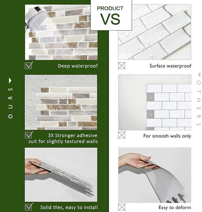 STICKGOO Peel and Stick Tile Backsplash for Kitchen, 12”×12”Stick on Backsplash, Self Adhesive Tile for Kitchen Backsplash and Bathroom(10 Sheets, Thicker Design)