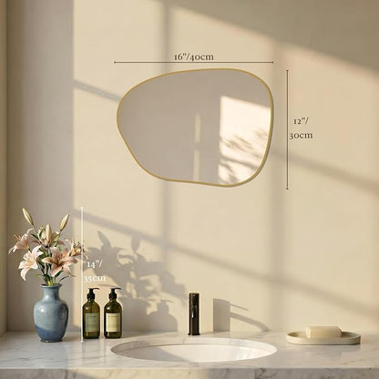 PERFNIQUE Irregular Wall Mirror Asymmetrical Mirror, 16''x12'' Small Gold Mirror for Bathroom Bedroom Living Room Entryway, Decorative Modern Wall Decor, Wall Mounted (Gold, 16''x12'')