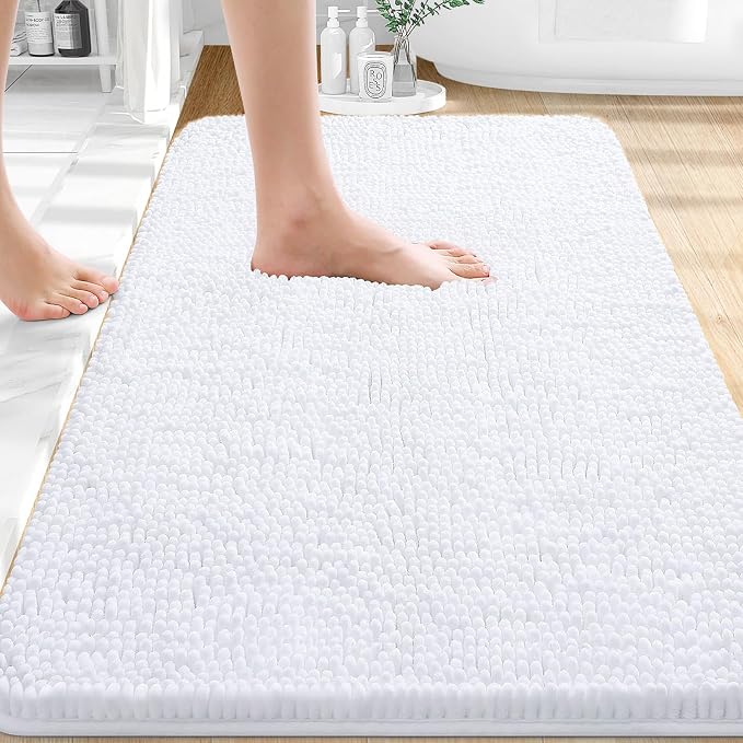 OLANLY Bathroom Rugs 30x20, Extra Soft Absorbent Chenille Bath Rugs | White, Quick-Drying Rubber Backing, Machine Washable Bath Mat for Bathroom Floor, Tub and Shower, Home Decor Accessories