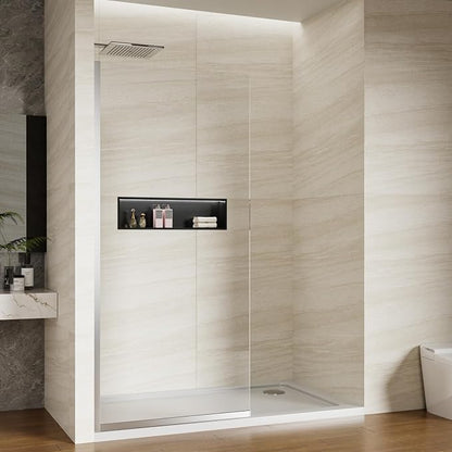 Shower Screen 36" x 76" Shower Wall Panel Chrome | Tempered Glass 3/8 inch, Half Frameless Shower Wall Panel, Easy to clean Coating, Fixed Glass Shower Door With Hardware
