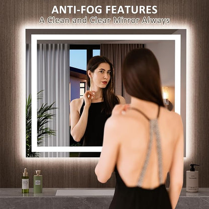 LOAAO 39.4"x31.5" LED Bathroom Mirror with Lights, UL Listed | Anti-Fog, Dimmable, 3 Color Temperature, Backlit + Front Lit, Memory Function, Tempered Glass