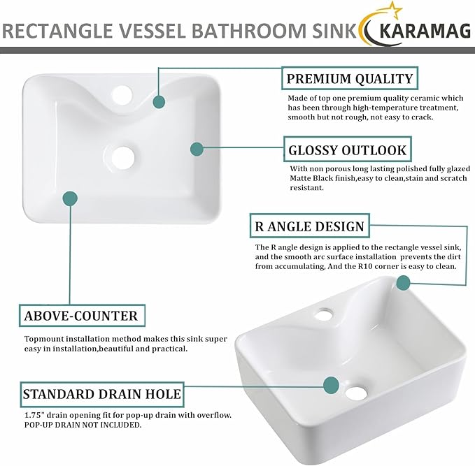 Small Vessel Sink 16"x12" Bathroom Sink Modern Above Counter Rectangular 16 Inch Bathroom Sinks With Faucet Hole White Porcelain Ceramic Tiny Bathroom Sink