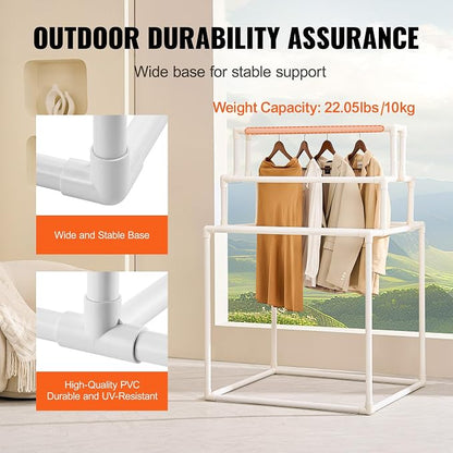 VEVOR Pool Towel Rack, 8 Bars Outdoor PVC Towel Holder, Freestanding Pool Towel Hanger Stand Next to Hot Tub, Outdoor Indoor Quilt Drying Rack Organizer, Ideal for Poolside, Bathroom, Spa, White