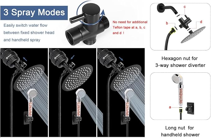 Filter Shower Head, High Pressure 8 Inch Rainfull with Filter Combo for Hard Water, Remove Chlorine Fluoride and Harmful Substances- 1 Replaceable Filter Cartridge (Round, Matte Black)