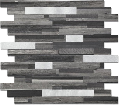 Yipscazo 20 Sheets Peel and Stick Stone Metal Tile Backsplash, Stick on Tiles for Backsplash Kitchen, Bathroom, Laundry Room, Camper, Fireplace (12'' X 12'', Black Wood Grain)