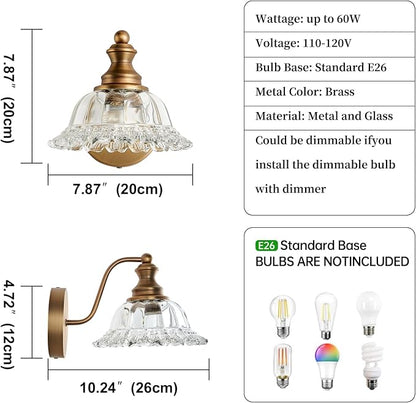 XIEDUN Vintage Wall Sconces Brass Wall Lights for Living Room Bathroom Sconces 2Pack