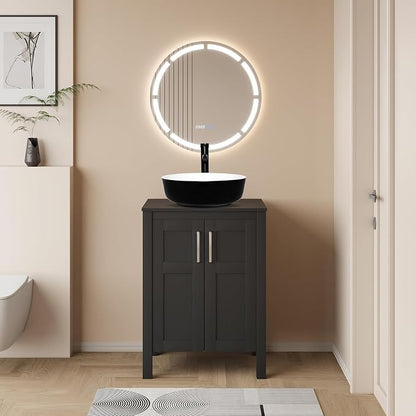 YOURLITE Bathroom Vanity with Sink, 24" Black Bathroom Vanity Sink Combo with Black White Ceramic Basin Faucet & Pop Up Drain Set