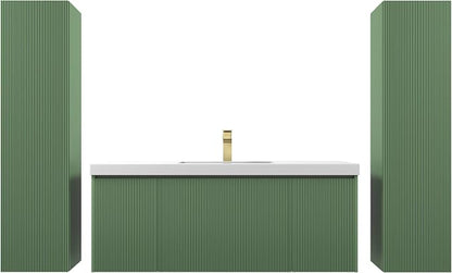 Blossom 48 Inch Bathroom Vanity with Sink and 2 Side Cabinets, All Wood Wall Mounted Floating Bathroom Vanity Cabinet with Acrylic Sink, Soft-Close Drawers, Bathroom Vanities, Aventurine Green