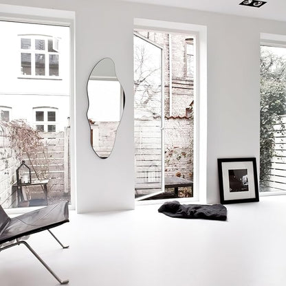 Black Irregular Full Length Mirror,20"x47" Farmhouse Wooden Asymmetrical Full Body Wall Mirror for Bathroom, Living Room, Bedroom, Entryway Hanging Horizontal/Vertical