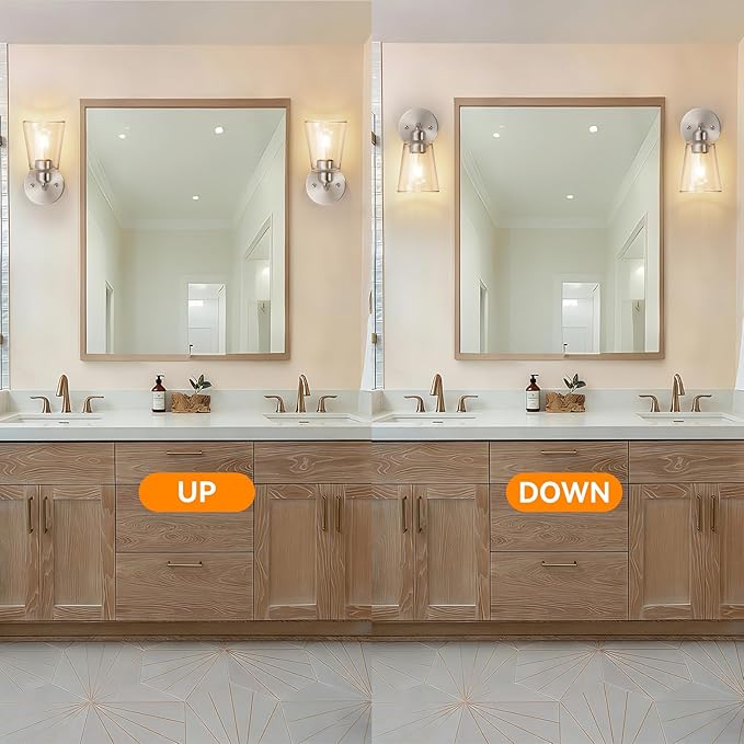 TALOYA 4 Inch Brushed Nickel Bathroom Light Fixtures with Thickend Clear Tapered Glass Shade, Set of 2 Modern Vanity Light for Bathrooms, Bedrooms (Bulbs Not Included)
