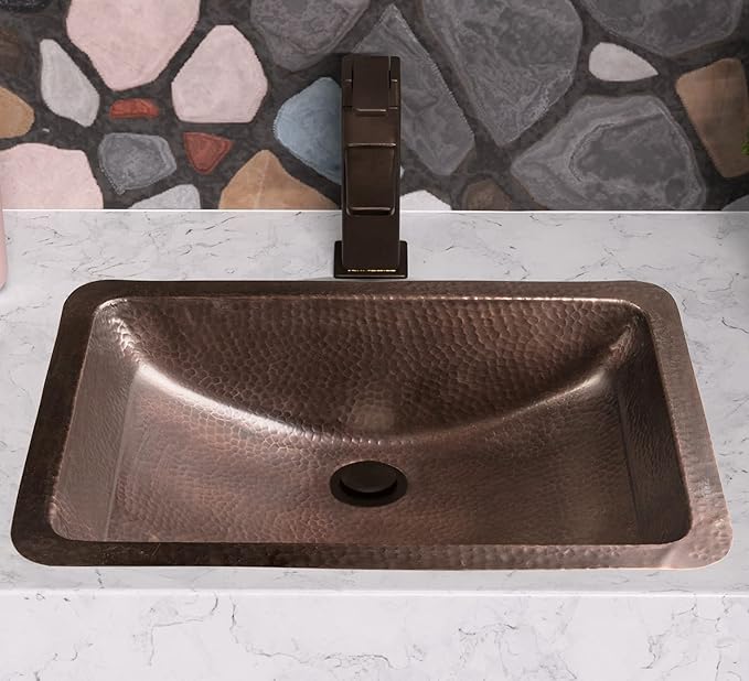 Monarch Abode Bathroom Sink – 21-Inch Venitian Dual Mount Undermount or Drop In Bathroom Sinks, Bathrooms Hand Hammered Pure Copper Vanity Sink for Countertop, Powder Room, Bath, or Restroom