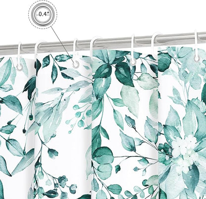 Teal Eucalyptus Shower Curtain, Watercolor Floral Print, 72x90 | Watercolor Plant Leaves Floral Print, Extra Long Waterproof Fabric Bathroom Decor, Machine Washable, Rustproof Grommets