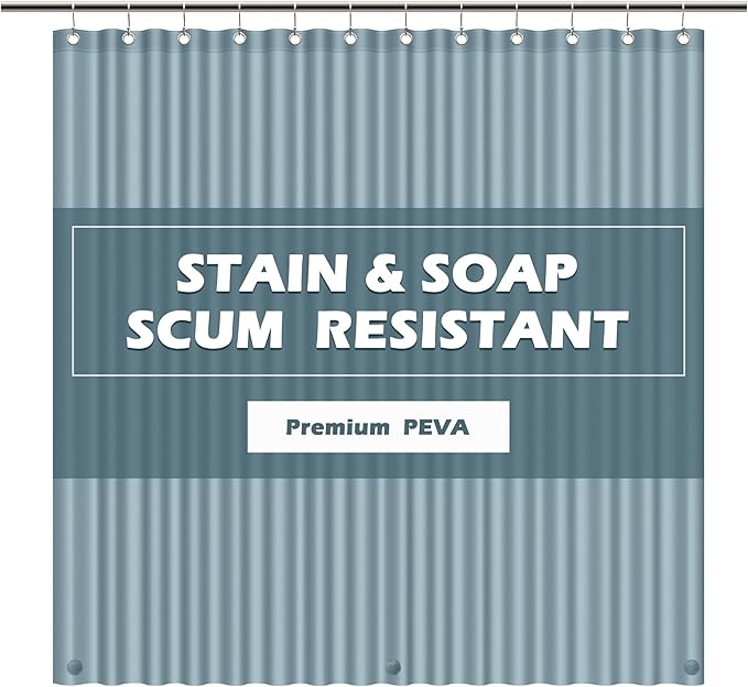 EHZNZIE Shower Curtain Liner Light Weight PEVA, Shower Liner 72x72 Inches, Waterproof, No Chemical Smell with 12 Rust Proof Metal Grommets for Bathroom Shower Curtain, Stone Blue