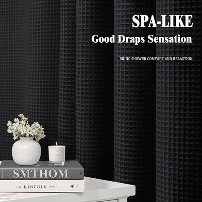 Extra Long Waffle Shower Curtain Heavyweight Cotton Fabric Navy Blue 72Wx84L