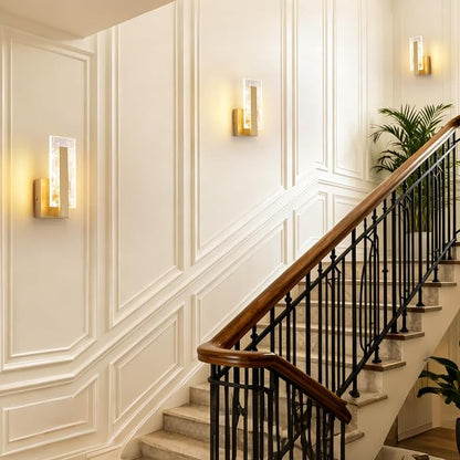 Modern Wall Sconces Set of Two, Hardwired Gold Wall Light Lighting, 3000K Warm White Acrylic Shade Wall Light Fixture, Indoor Wall Mounted Lamp for Hallway Bedroom Corridor Stairs Bathroom