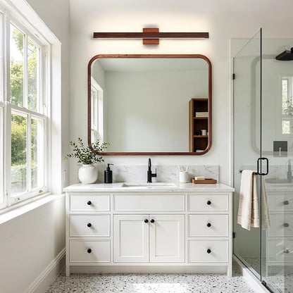 Bathroom Vanity Light 32 Inch, 26W Dimmable 5CCT LED Bathroom Light Fixture Over Mirror Brown Wood Finish Vanity Lighting Fixture Bar with Up & Down Lighting for Restroom Bedroom