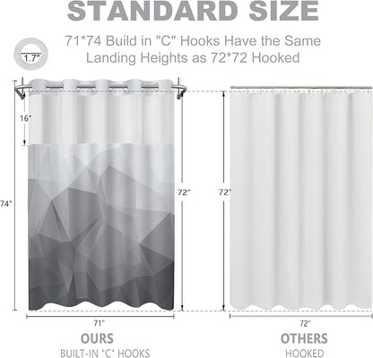 No Hook Shower Curtain with Snap in Liner Set, Light Grey, 71x74 | Waterproof Fabric for Bathroom, Modern Hotel Style Ombre Design, Mesh Top Window, Machine Washable, Quick Install