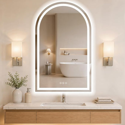 Arched LED Bathroom Mirrors with Lights 30"x48" LED Mirror for Bathroom,Led Vanity Mirror, Anti-Fog,LED Mirrors with Light, Anti-Fog, Dimmable, 3 Color, Shatterproof, Touch Sensor