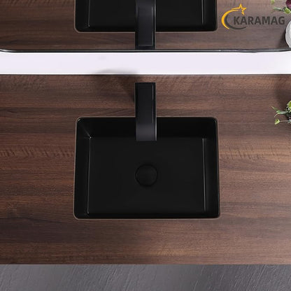 18 Inch Undermount Bathroom Sink Black Rectangle Sink with Overflow | 18-1/2"x14" Matte Black Under Counter Design,Ceramic,Easy to Clean,Modern Style,Ideal for bathroom,vanity, lavatory,restroom