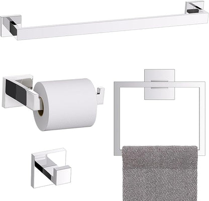 TURS 4-Piece Bathroom Hardware Set Chrome Towel Bar Set 23.6inch Bath Towel Holder Sets SUS 304 Stainless Steel Wall Mounted Towel Rack Sets for Bathroom.